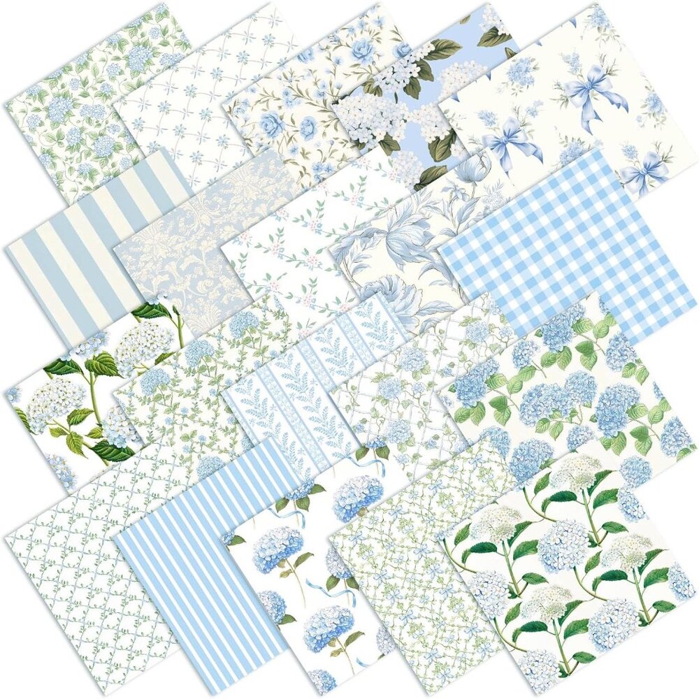 20 Pcs 10''x10'' Hydrangea Quilting Fabric Square Bundle Watercolor Dusty Blue F